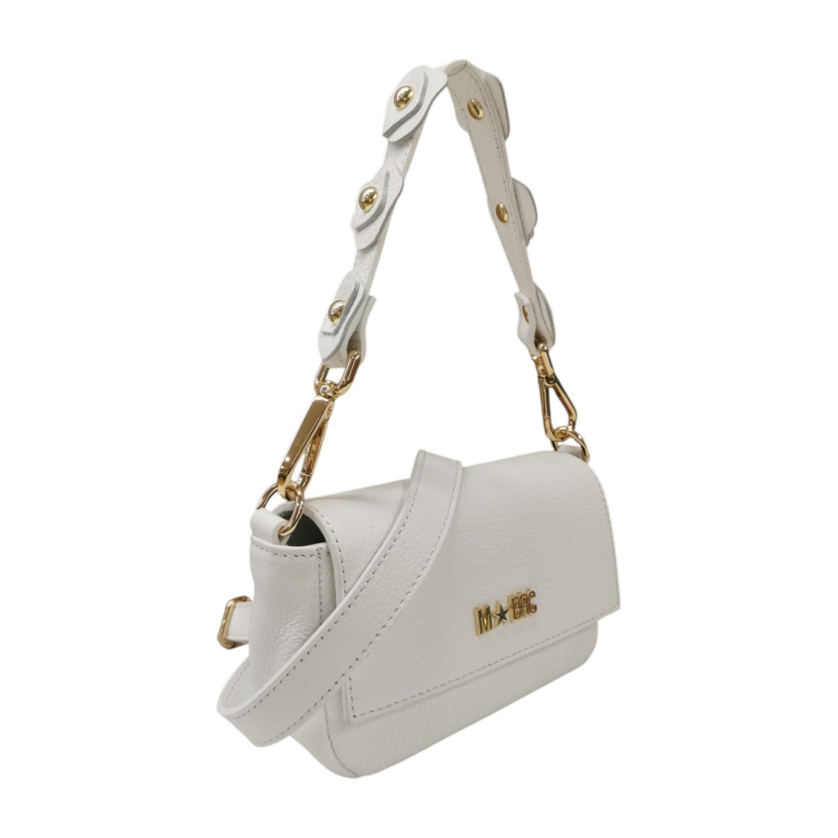 M Brc Borsa a Tracolla Donna Linea Petit in Pelle Bianca con Manico Fiorato