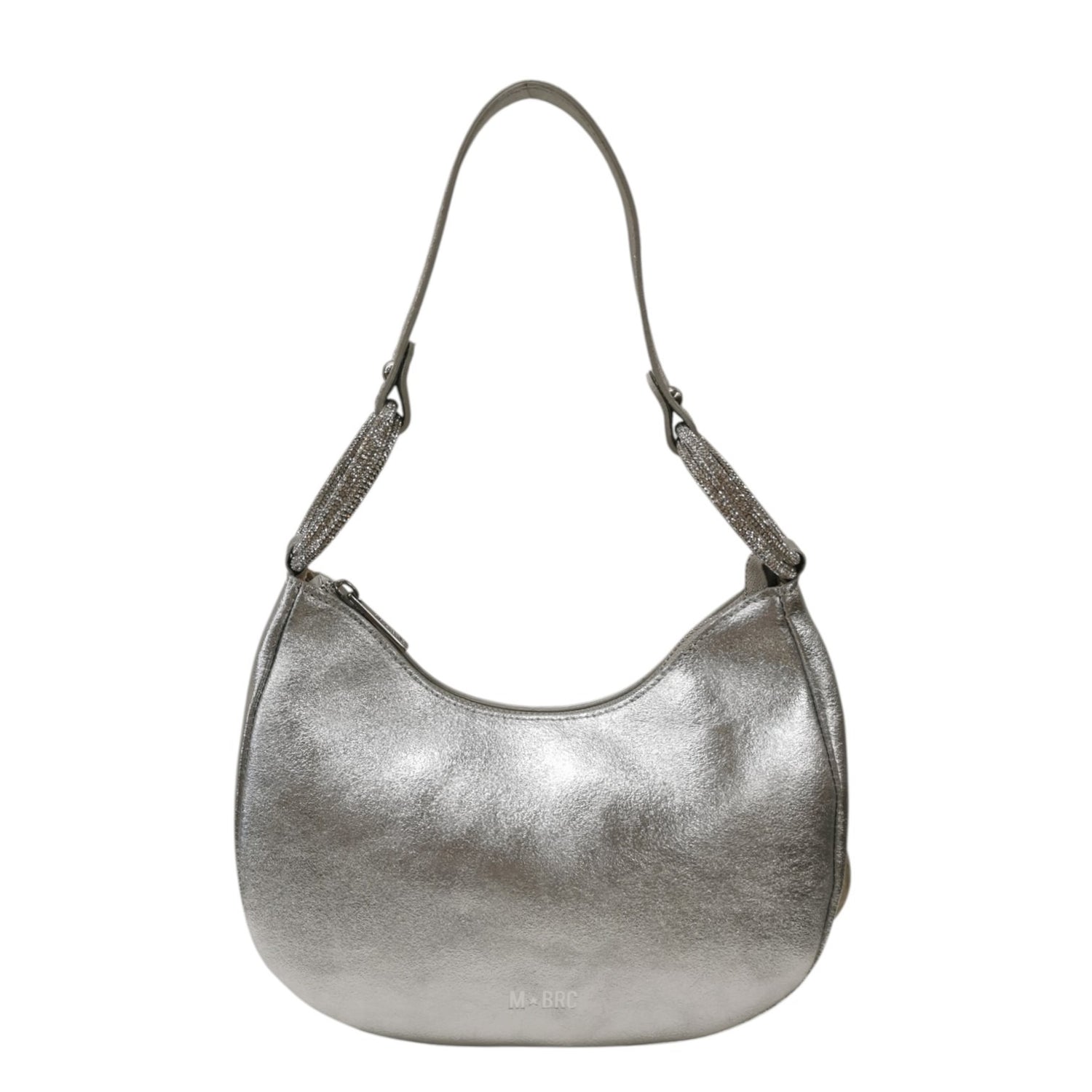 M Brc Borsa a Spalla Donna Linea Cristal Argento in Pelle Metallizzata