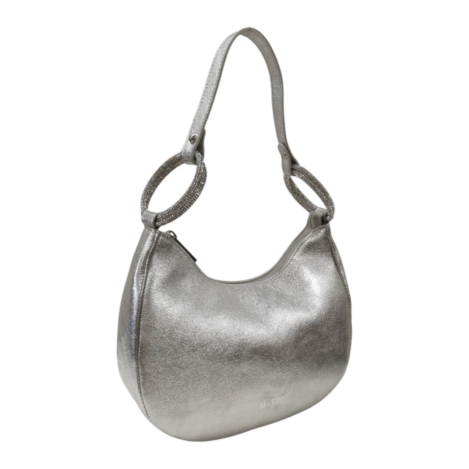 M Brc Borsa a Spalla Donna Linea Cristal Argento in Pelle Metallizzata