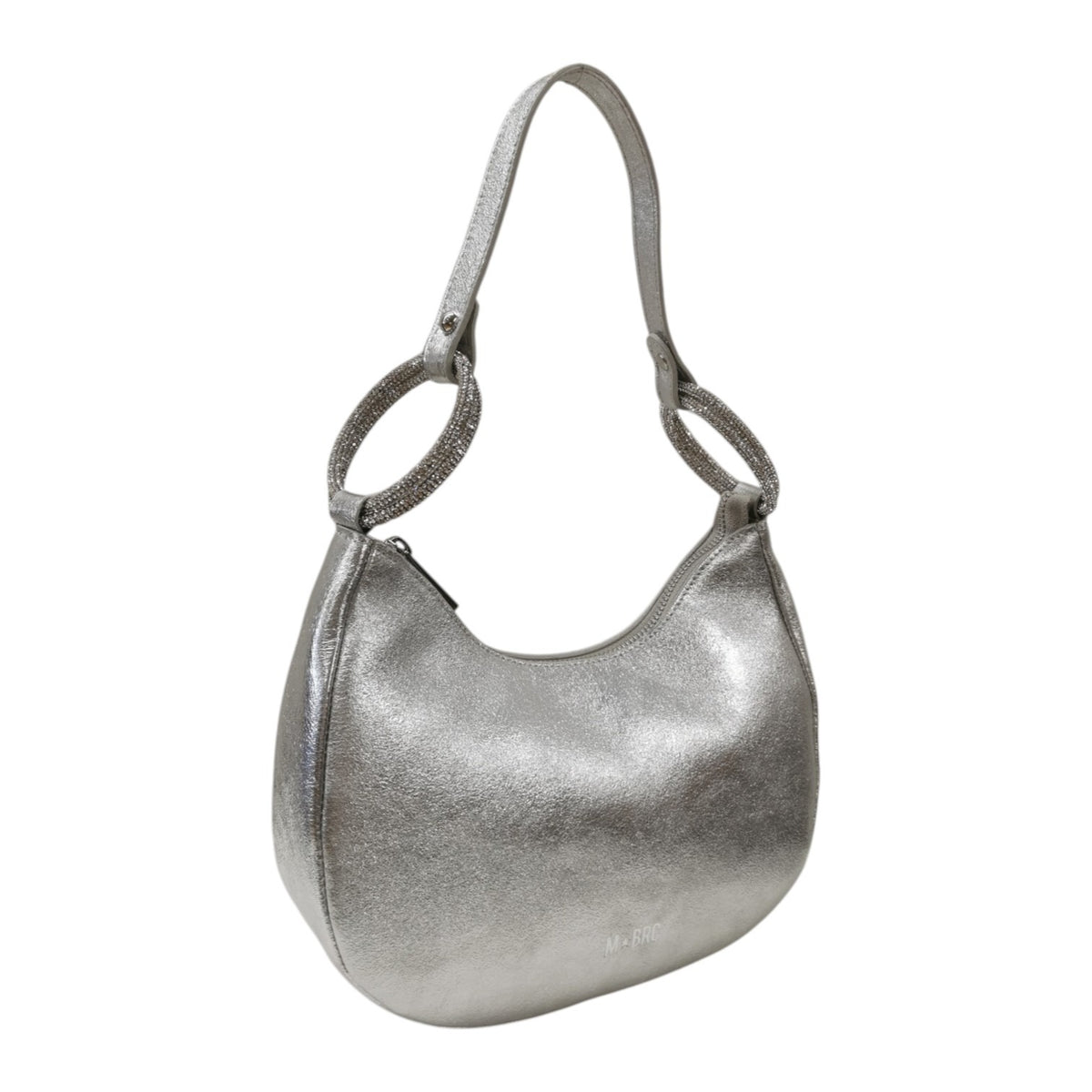 M Brc Borsa a Spalla Donna Linea Cristal Argento in Pelle Metallizzata