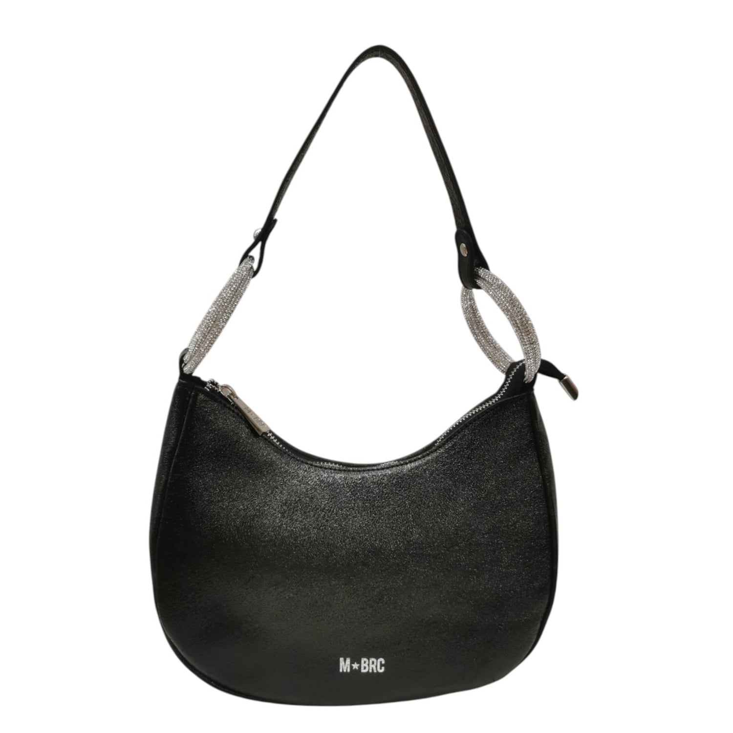 M Brc Borsa a Spalla Donna Linea Cristal Nera in Pelle Metallizzata