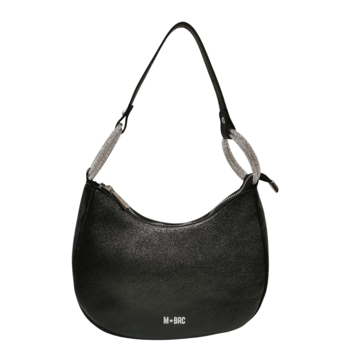 M Brc Borsa a Spalla Donna Linea Cristal Nera in Pelle Metallizzata