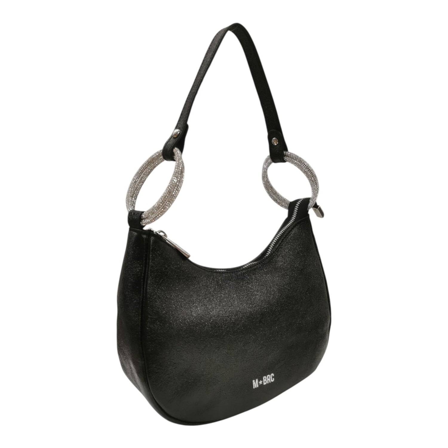 M Brc Borsa a Spalla Donna Linea Cristal Nera in Pelle Metallizzata