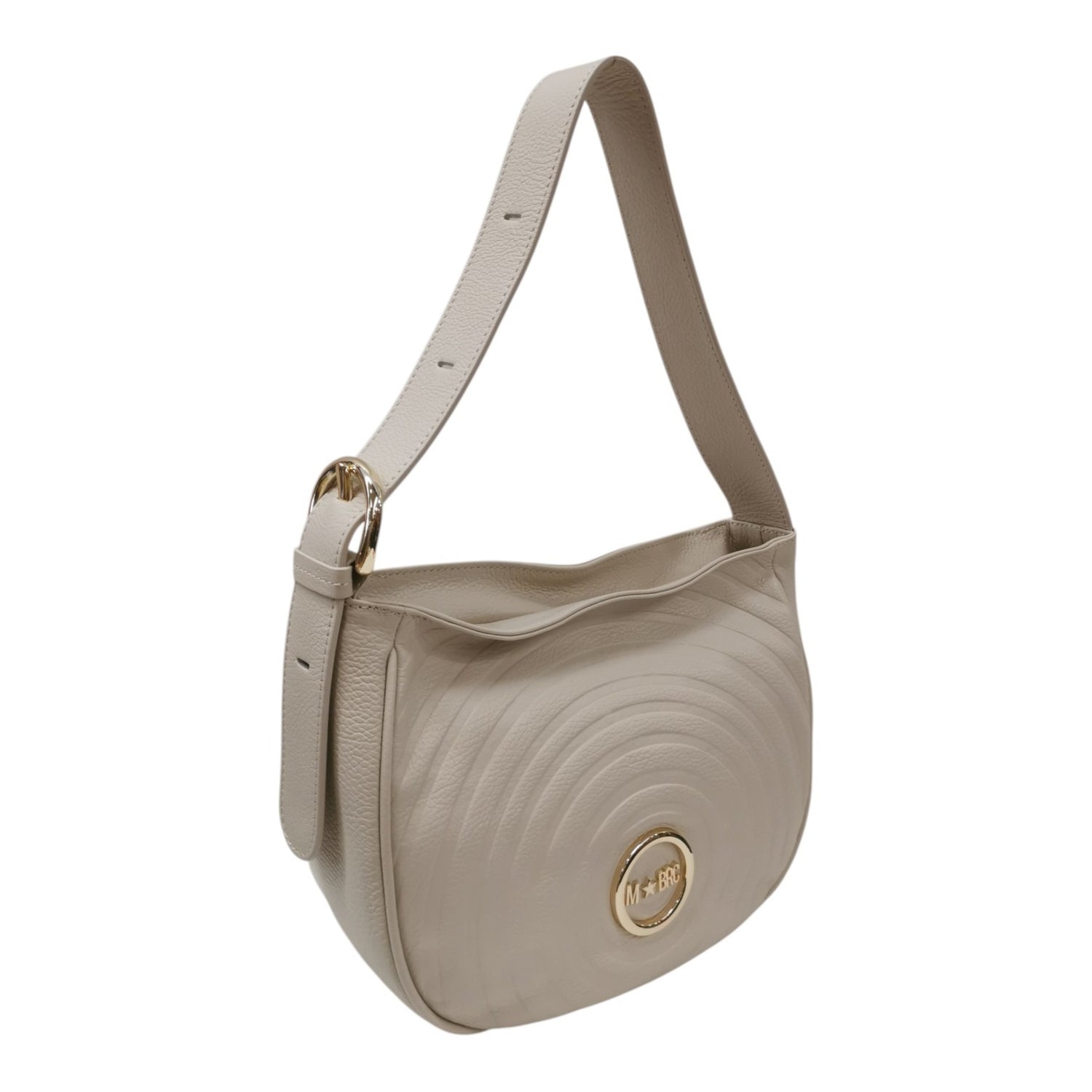 M Brc Borsa a Spalla Donna Linea Round in Pelle Avorio con Logo