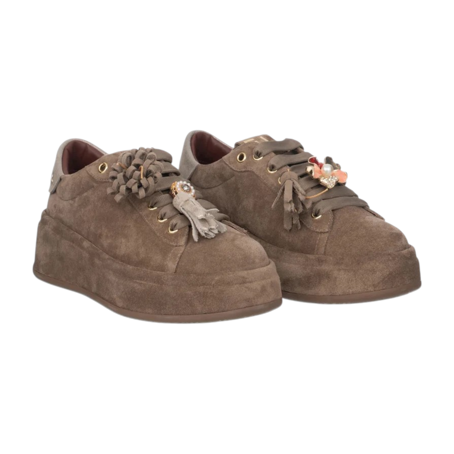 Gio+ Oliva Sneakers Donna in Camoscio Tortora Platform con Accessori