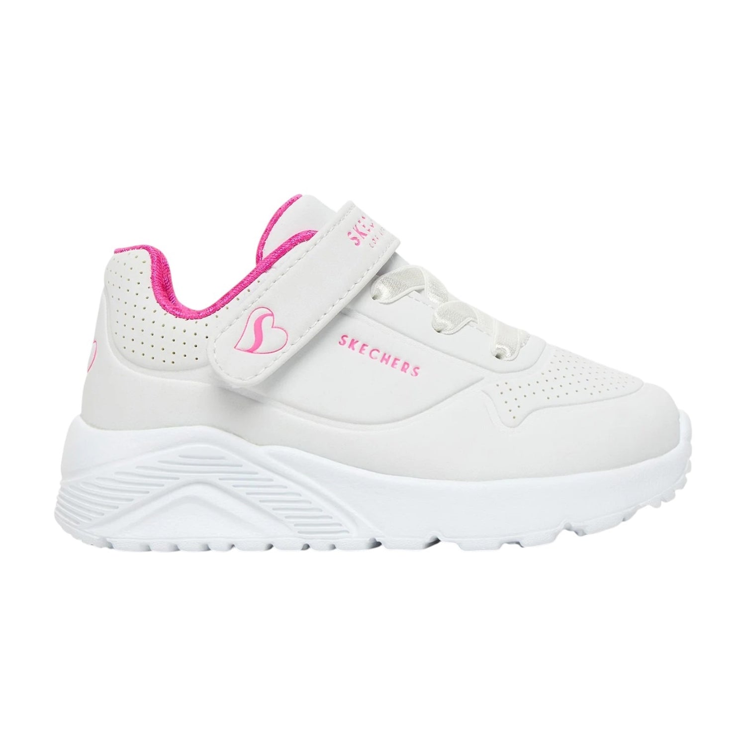 Skechers Sneakers Bambina in Ecopelle Bianco Rosa Uno Lite con Strappo