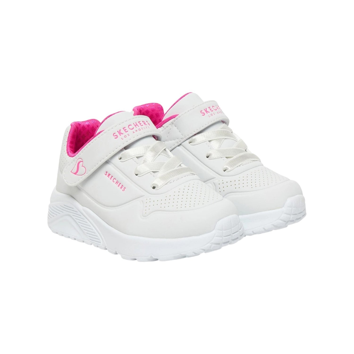 Skechers Sneakers Bambina in Ecopelle Bianco Rosa Uno Lite con Strappo