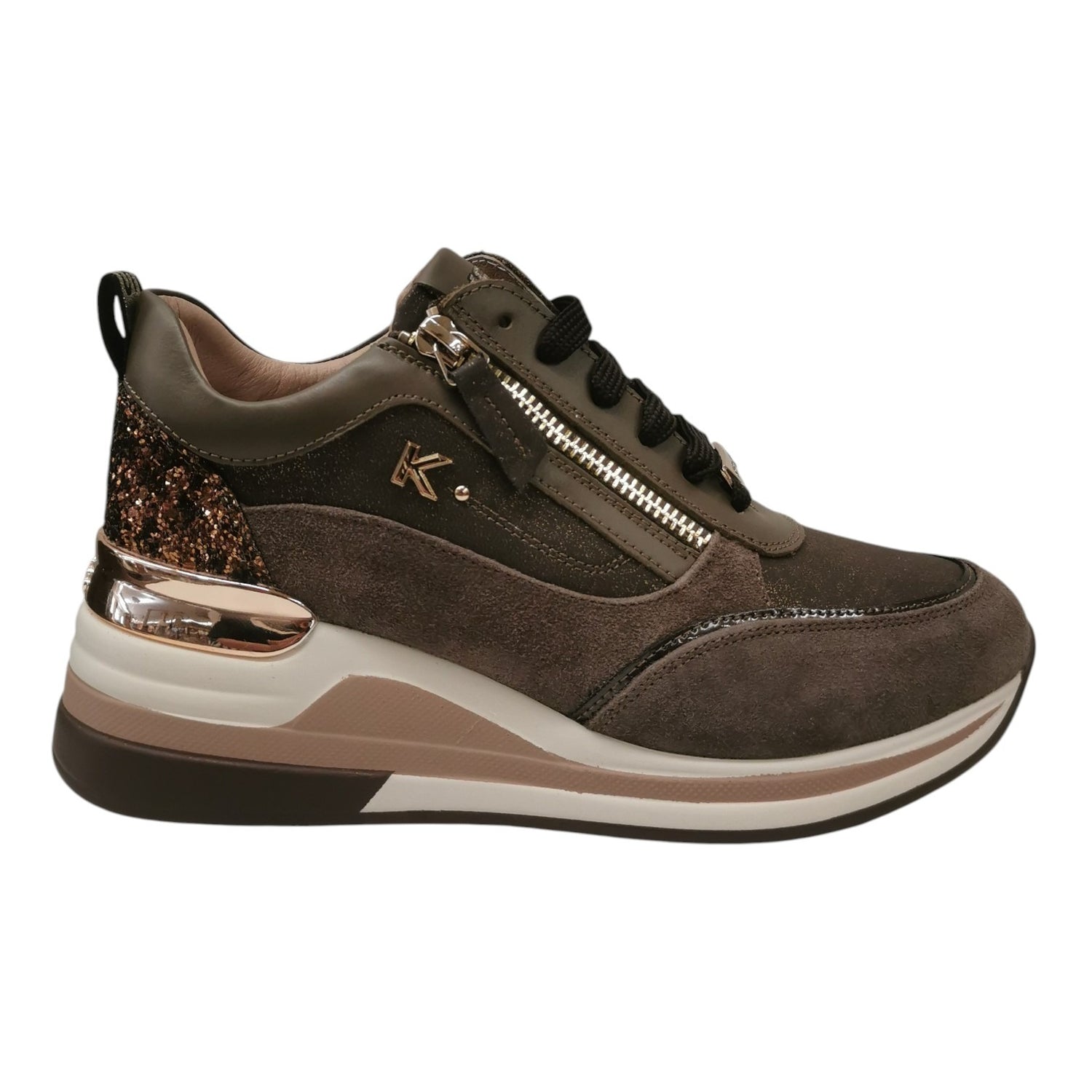 Keys Sneakers Donna Marrone con Glitter e Zeppa Alta 60mm