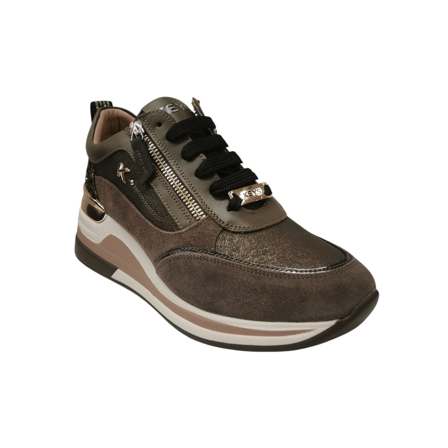 Keys Sneakers Donna Marrone con Glitter e Zeppa Alta 60mm