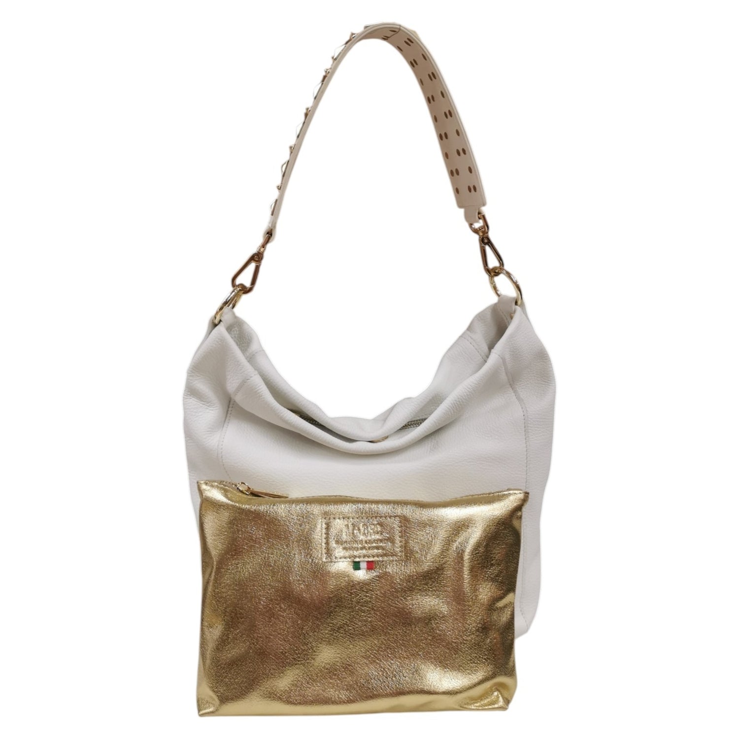 M Brc Borsa a Spalla Sole Bianca Donna in Pelle