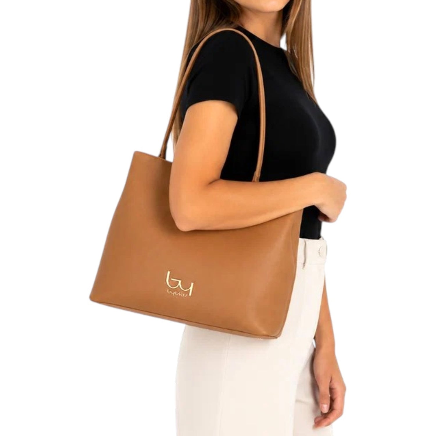 By Byblos Borsa a Spalla Donna Cuoio Saffiano con 3 Scomparti e Tracolla
