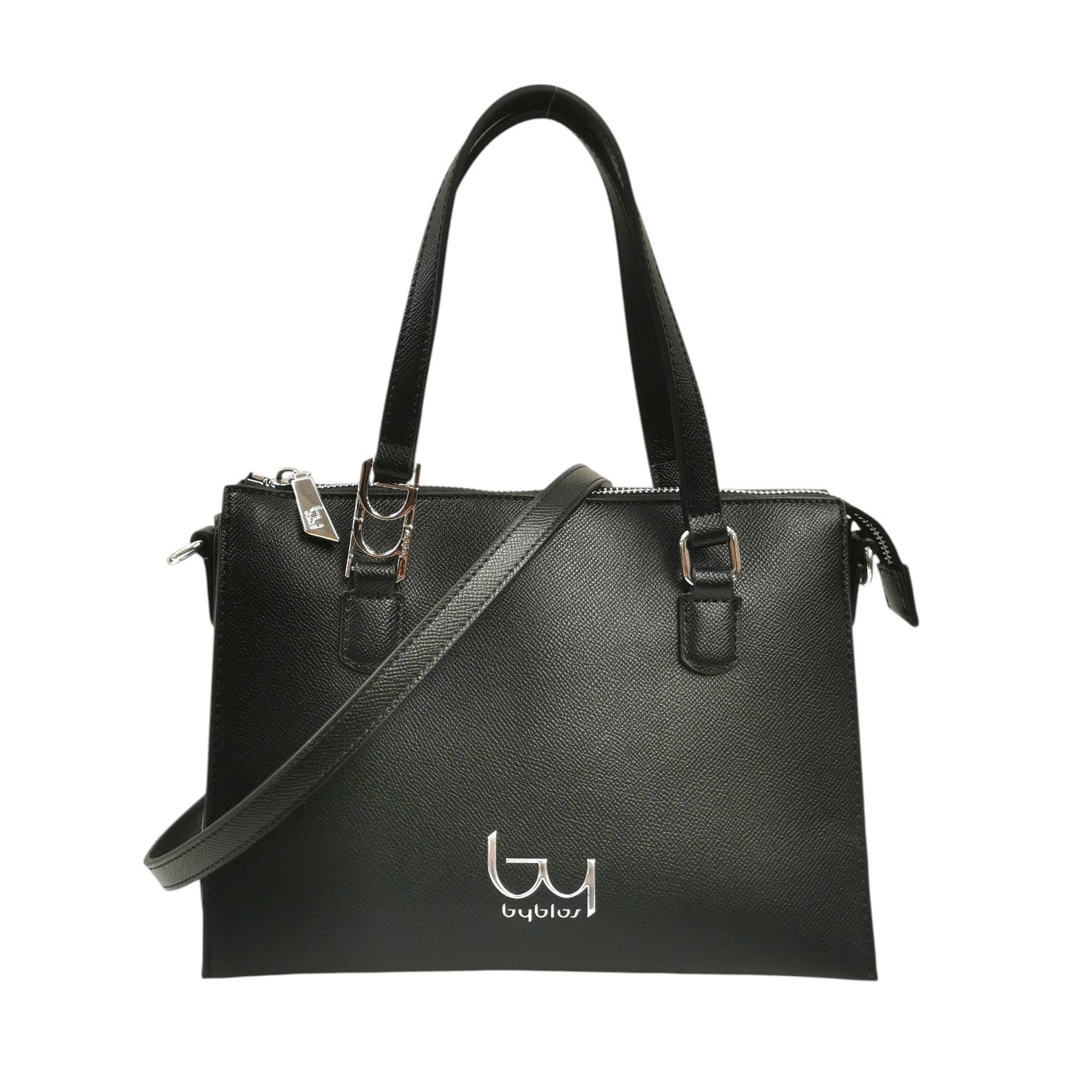 By Byblos Borsa a Mano Donna in Ecopelle Nera con Logo sul Manico e Tracolla