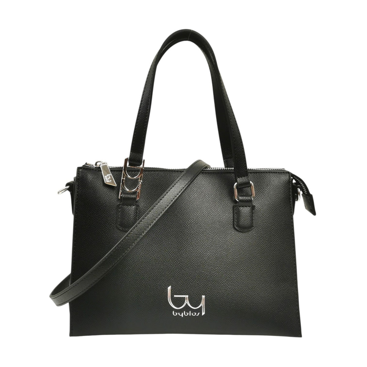 By Byblos Borsa a Mano Donna in Ecopelle Nera con Logo sul Manico e Tracolla
