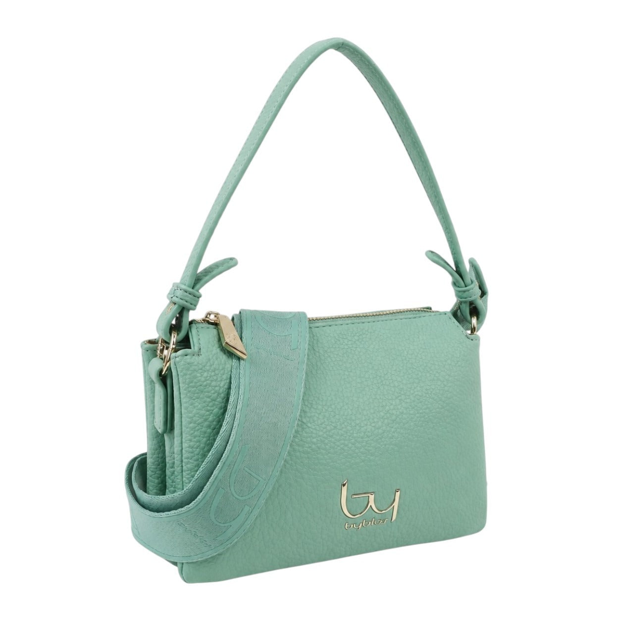 By Byblos Borsa Media a Mano Donna Verde Acqua con Tracolla in Tessuto