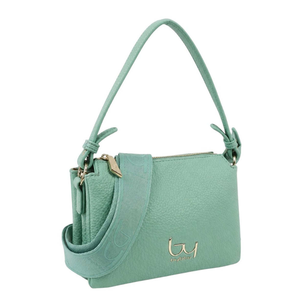 By Byblos Borsa Media a Mano Donna Verde Acqua con Tracolla in Tessuto