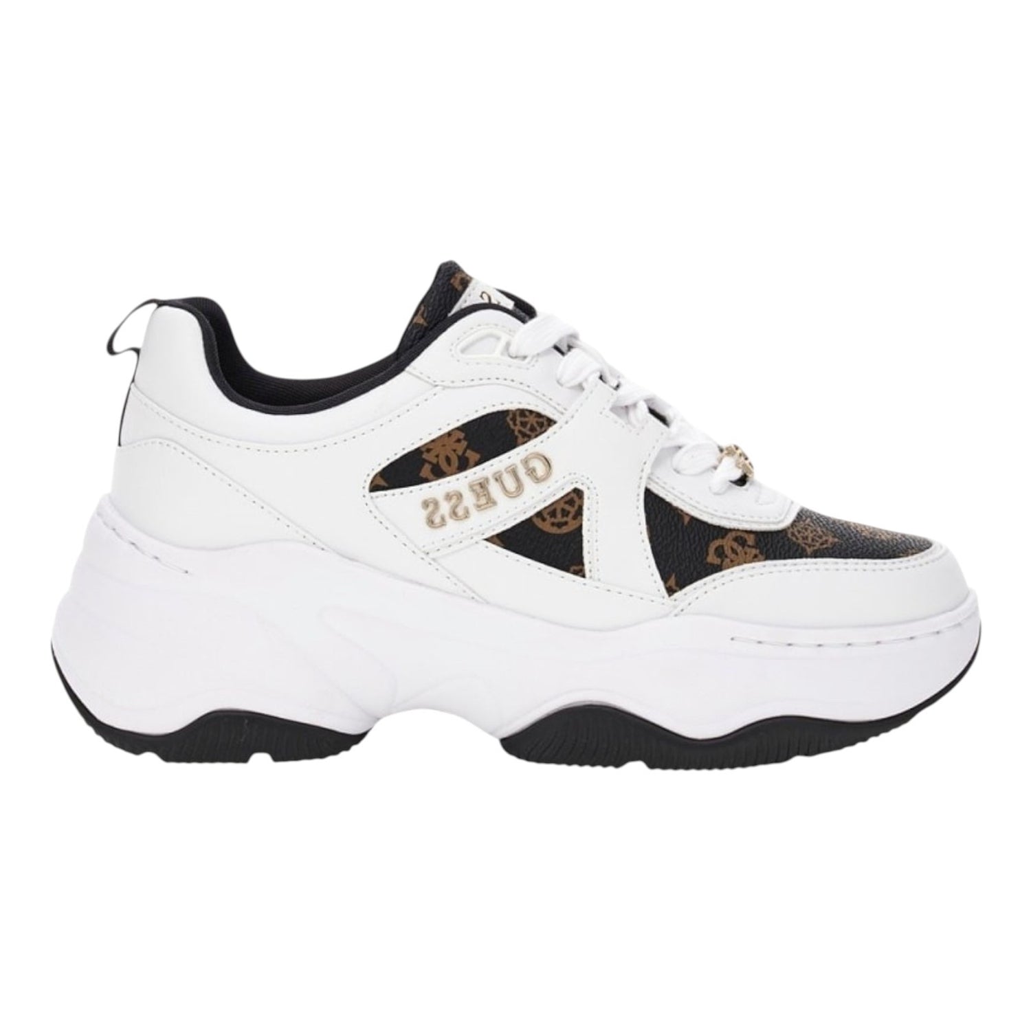 Guess Sneakers Donna Bianca Marrone Logata in Ecopelle