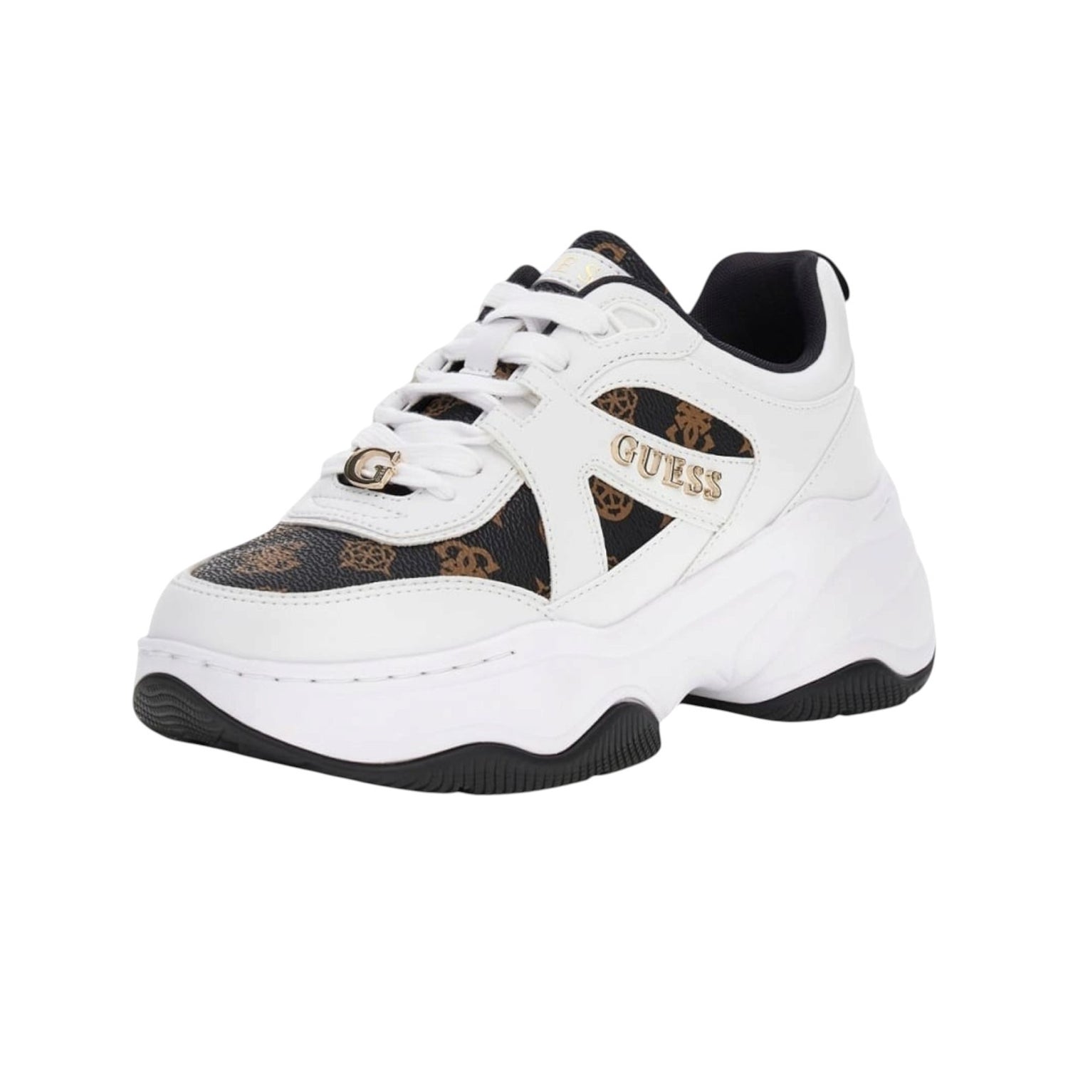 Guess Sneakers Donna Bianca Marrone Logata in Ecopelle