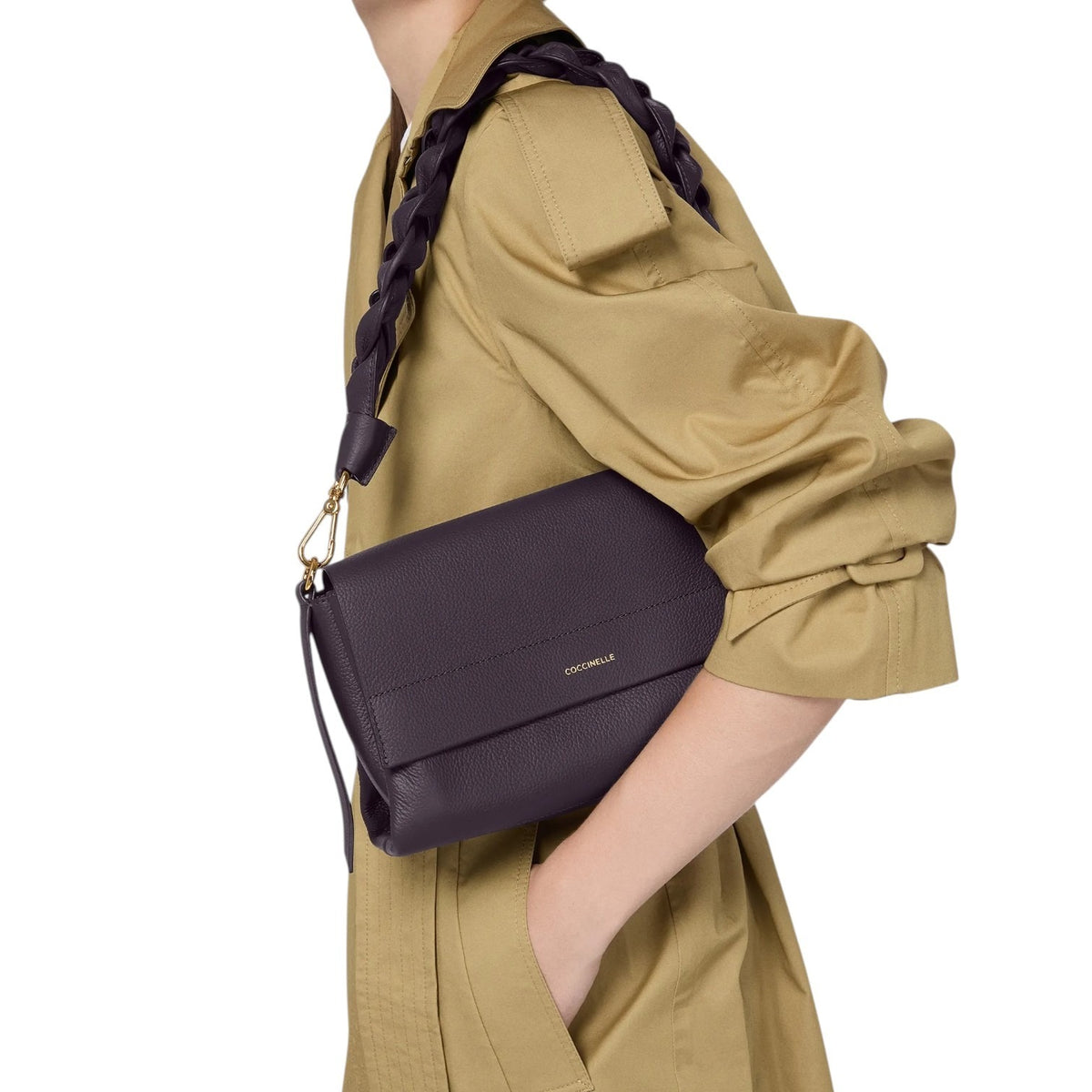 Coccinelle Borsa a Spalla Donna Boheme Small Double in Pelle Nero Cognac