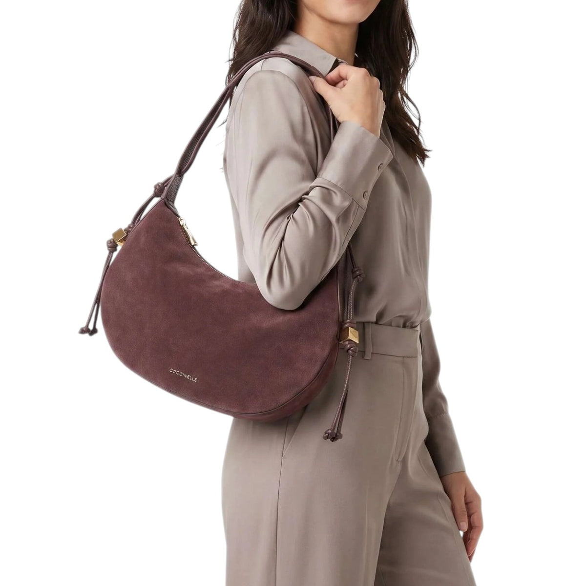 Coccinelle Borsa a Spalla Donna Thess Piccola in Camoscio Viola