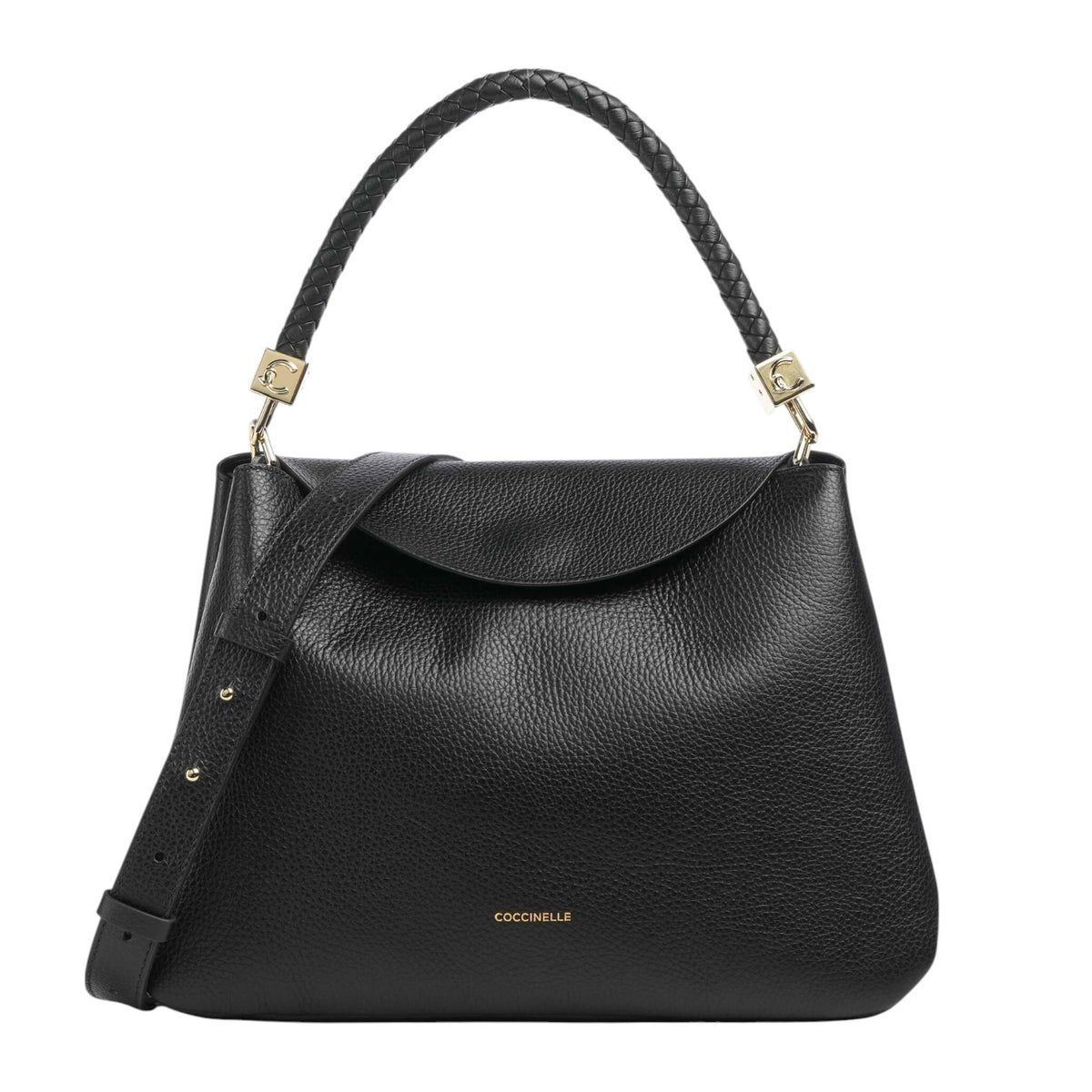 Coccinelle Borsa a Spalla Donna Tiggy in Pelle Nera con Mnaico Intrecciato