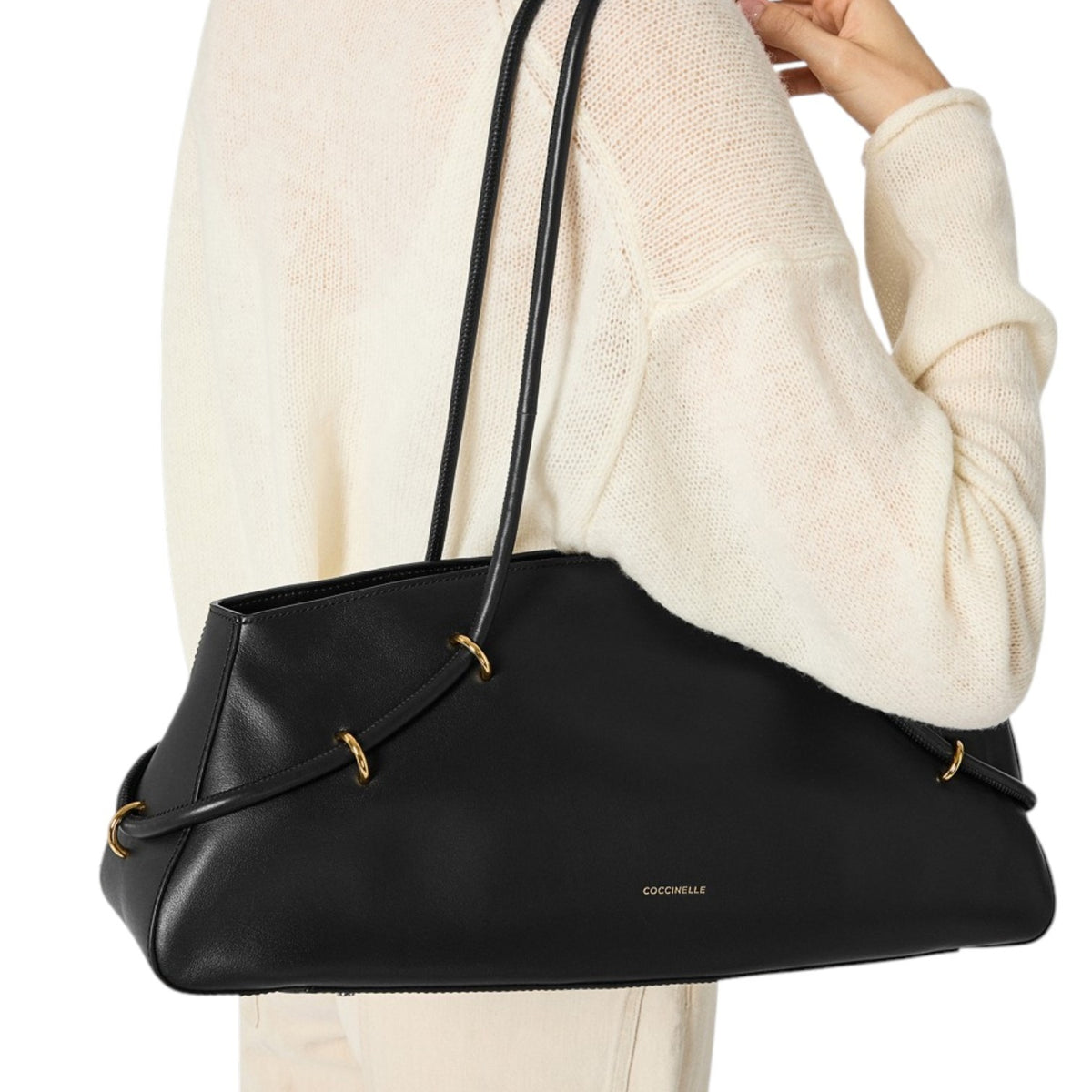 Coccinelle Borsa a Spalla Donna Lizzie in Pelle Nera con Manici Alti