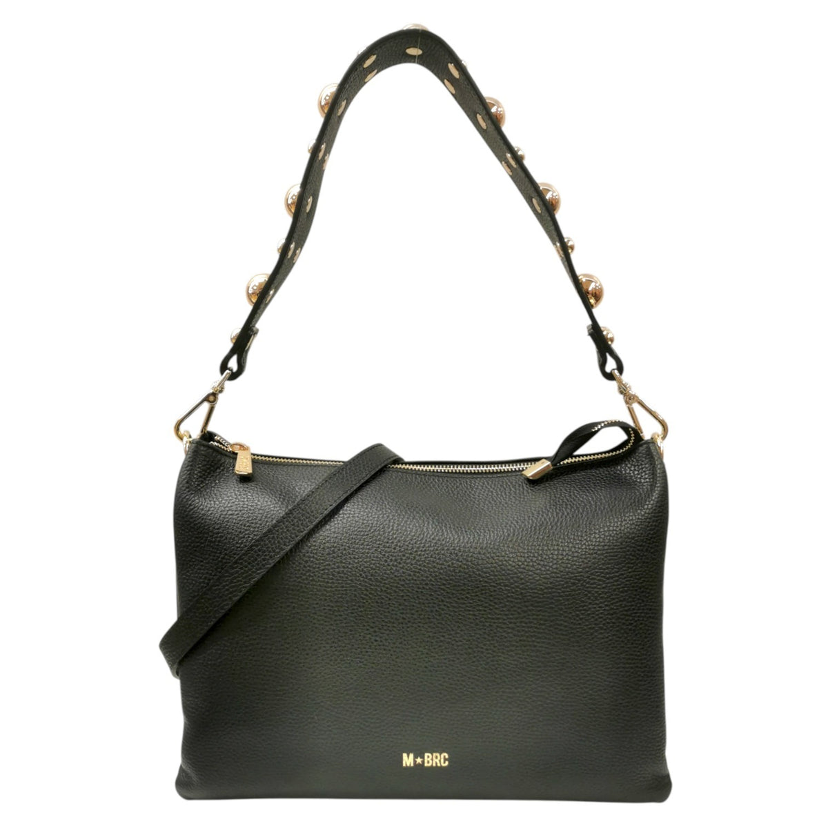 M Brc Borsa a Spalla Donna Linea Galassia in Pelle Nera 3 Soffietti