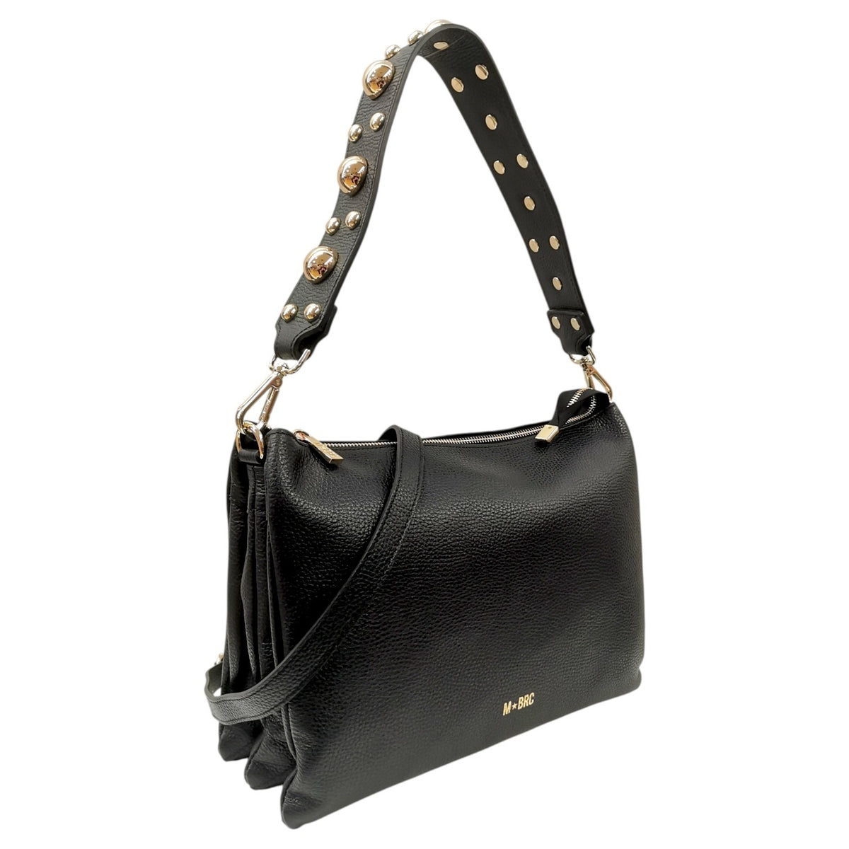 M Brc Borsa a Spalla Donna Linea Galassia in Pelle Nera 3 Soffietti
