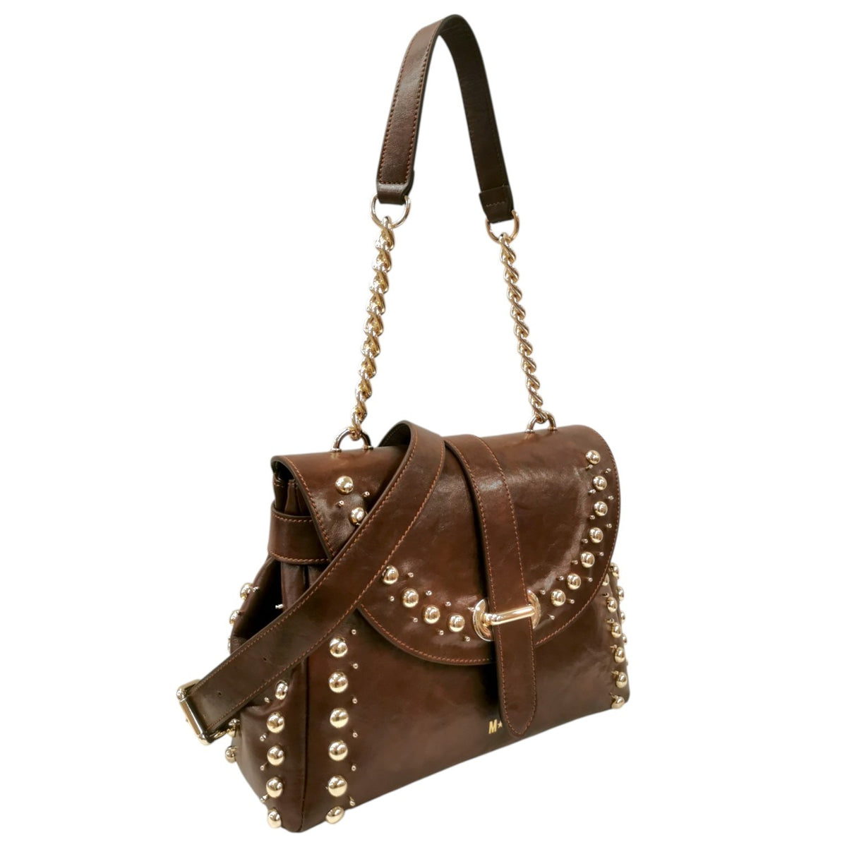 M Brc Borsa a Spalla Donna Linea Rock in Pelle Cuoio con Tracolla