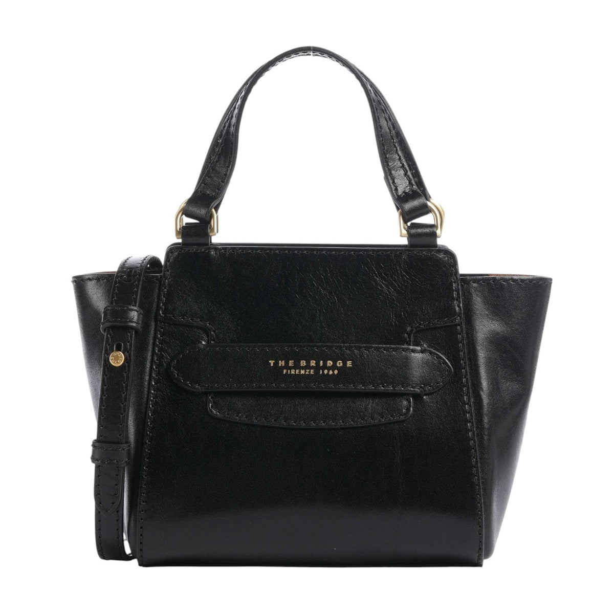 The Bridge Borsa a Mano Donna in Pelle Nera con Tracolla e Logo Frontale