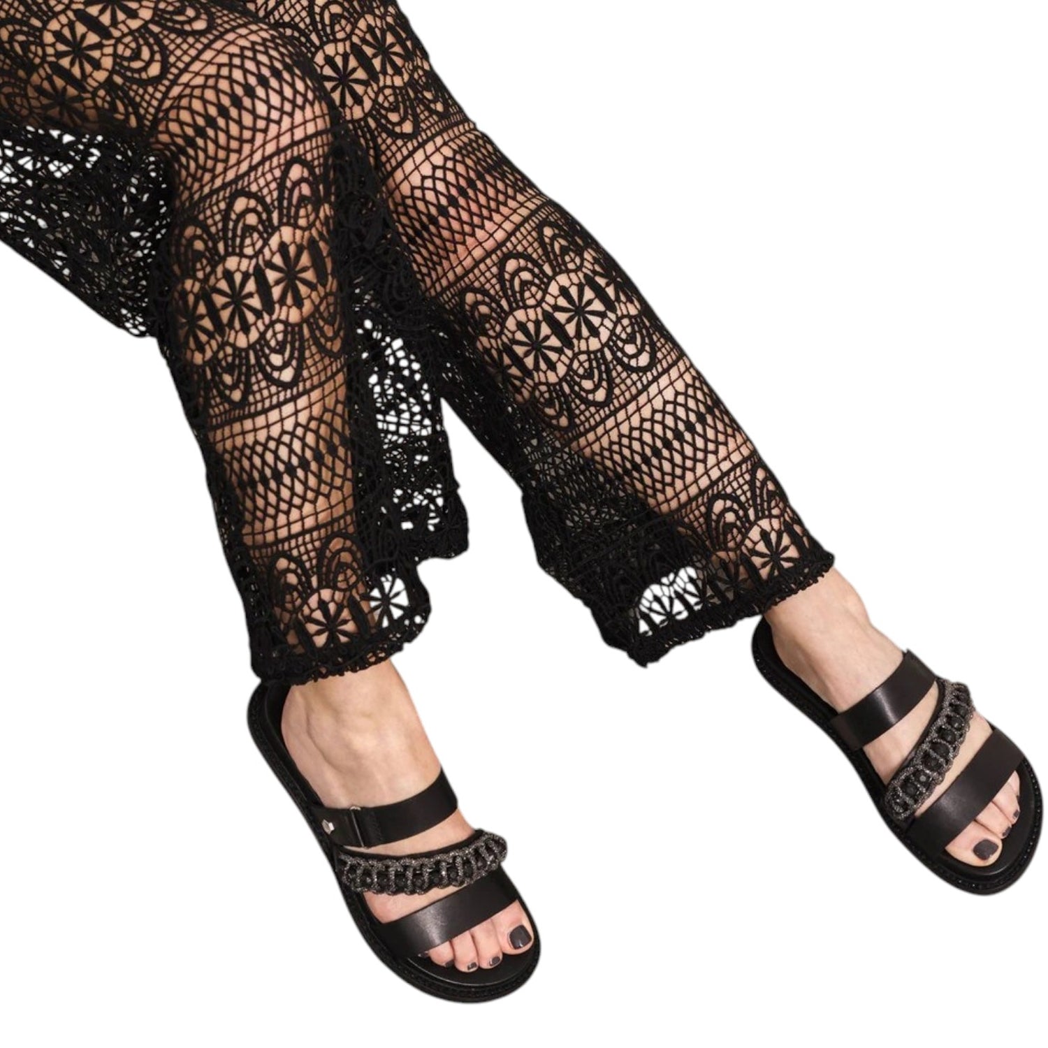 Cult Clw Ciabatta Donna Nera in Pelle e Strass
