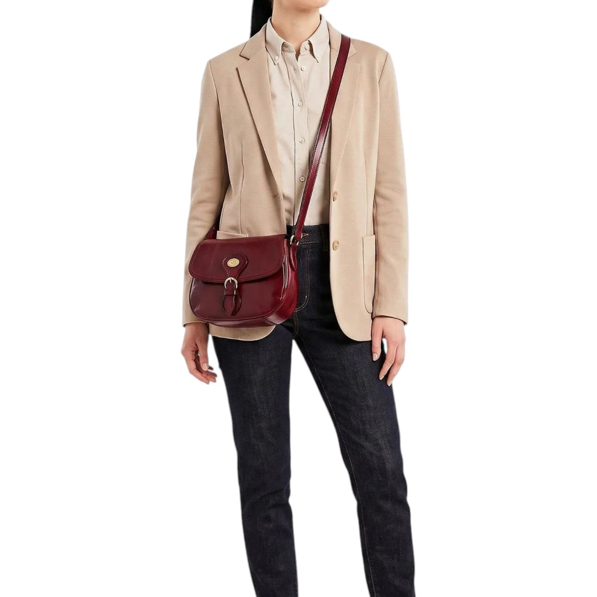 The Bridge Tracolla Donna in Pelle Barolo con Logo Oro
