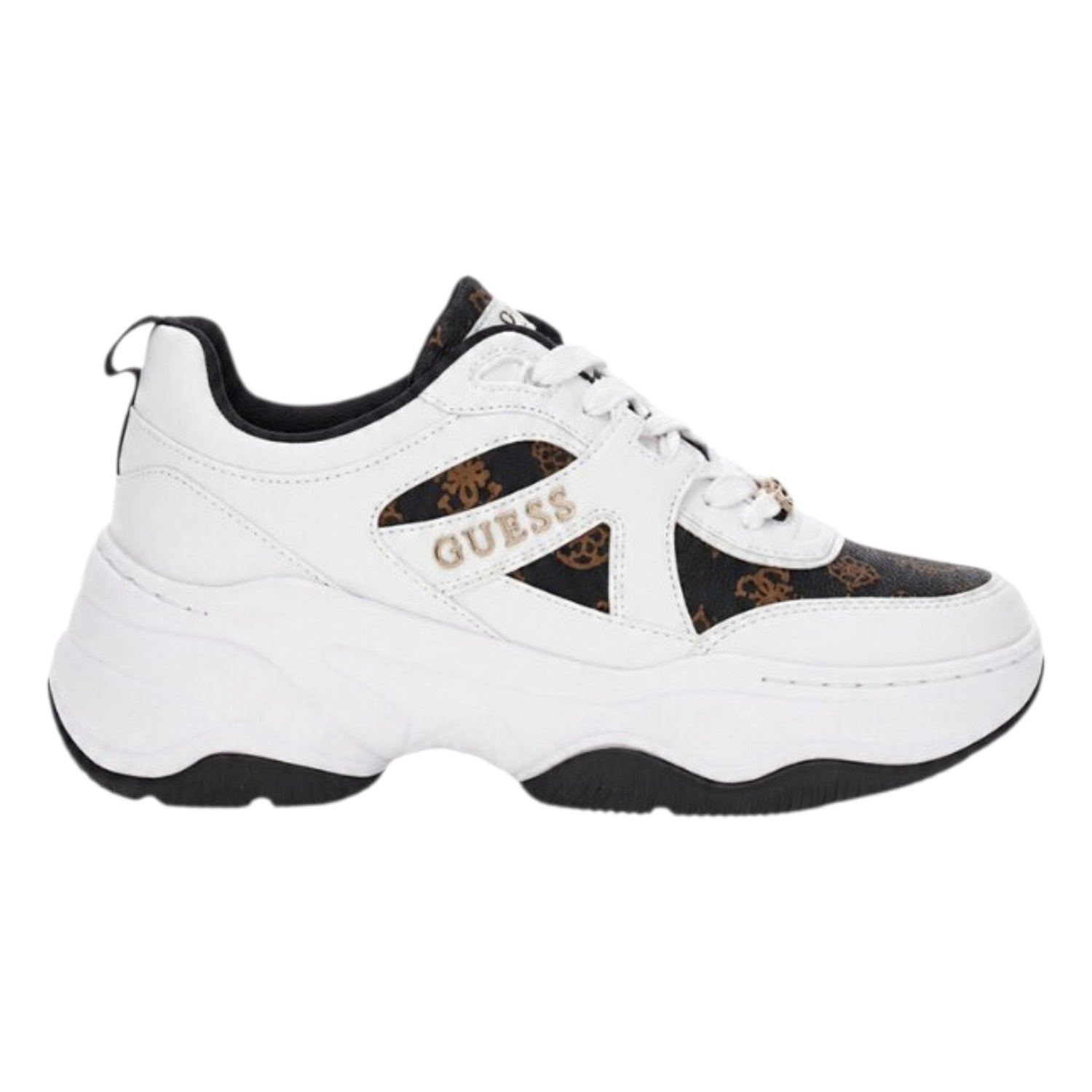 Guess Sneakers Donna Bianca Marrone Logata in Ecopelle