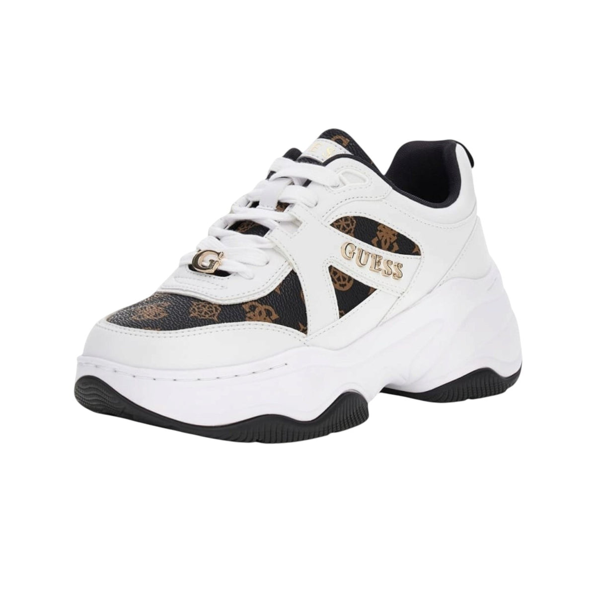 Guess Sneakers Donna Bianca Marrone Logata in Ecopelle