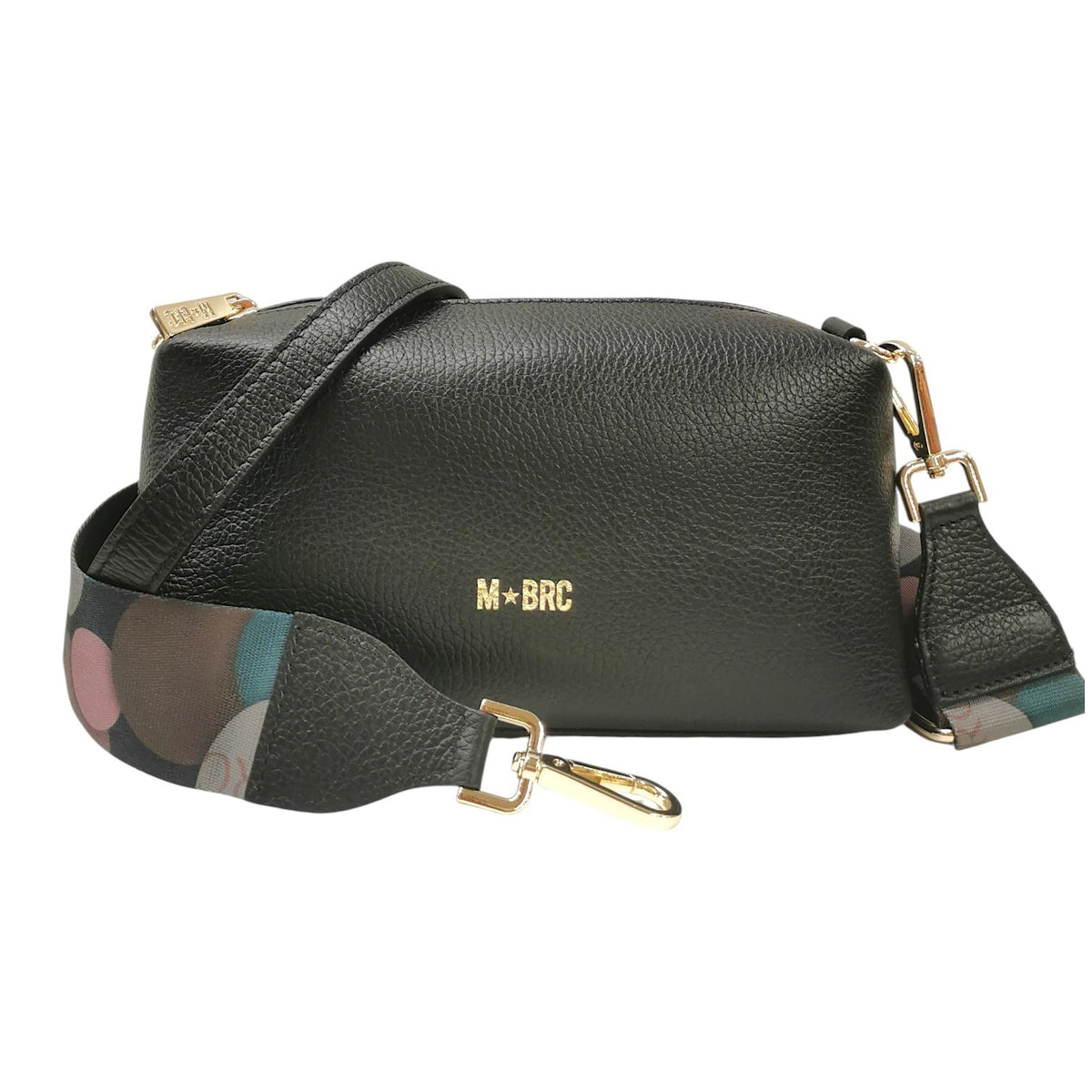 M Brc Borsa a Tracolla Donna in Pelle Nera Linea Obona con Zip