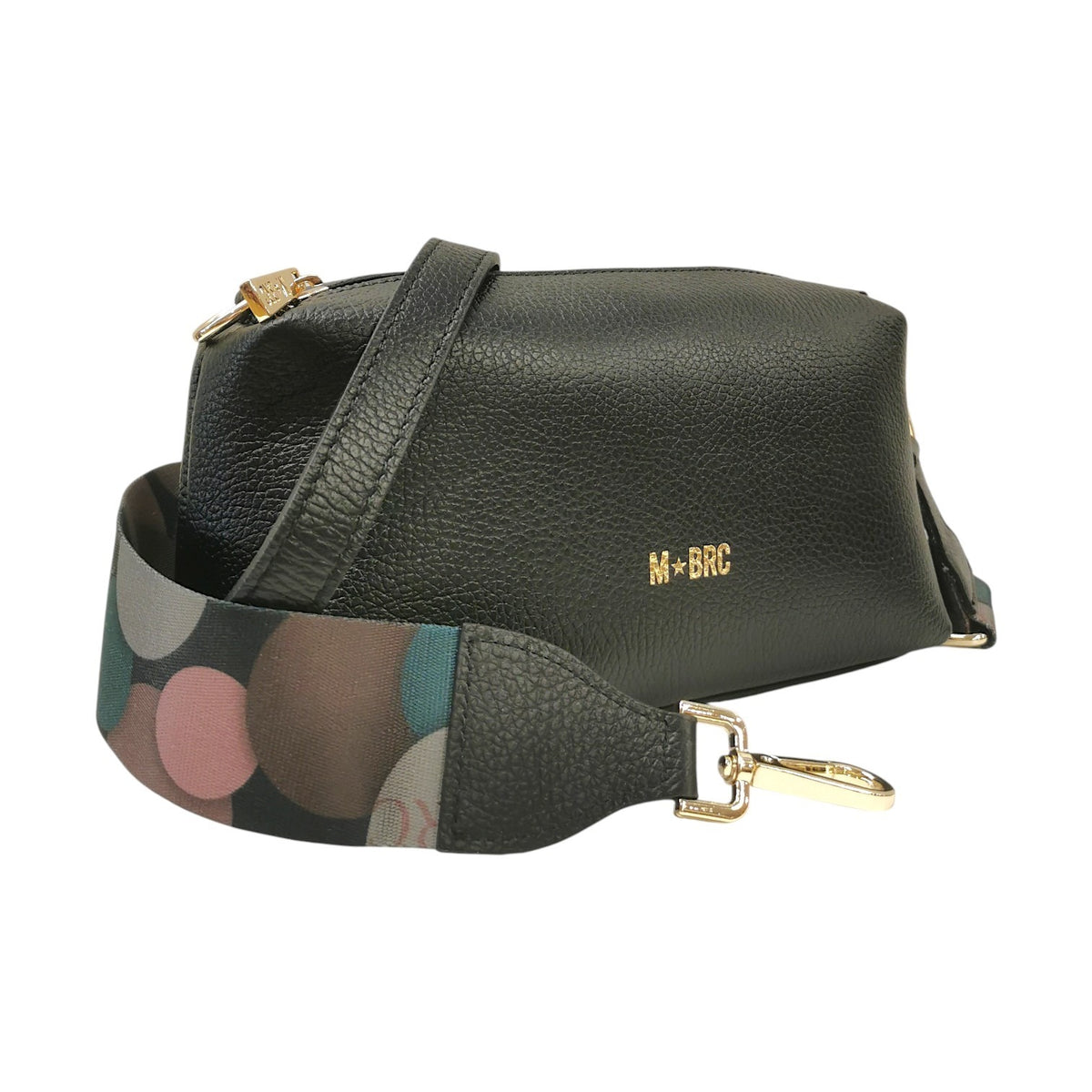 M Brc Borsa a Tracolla Donna in Pelle Nera Linea Obona con Zip