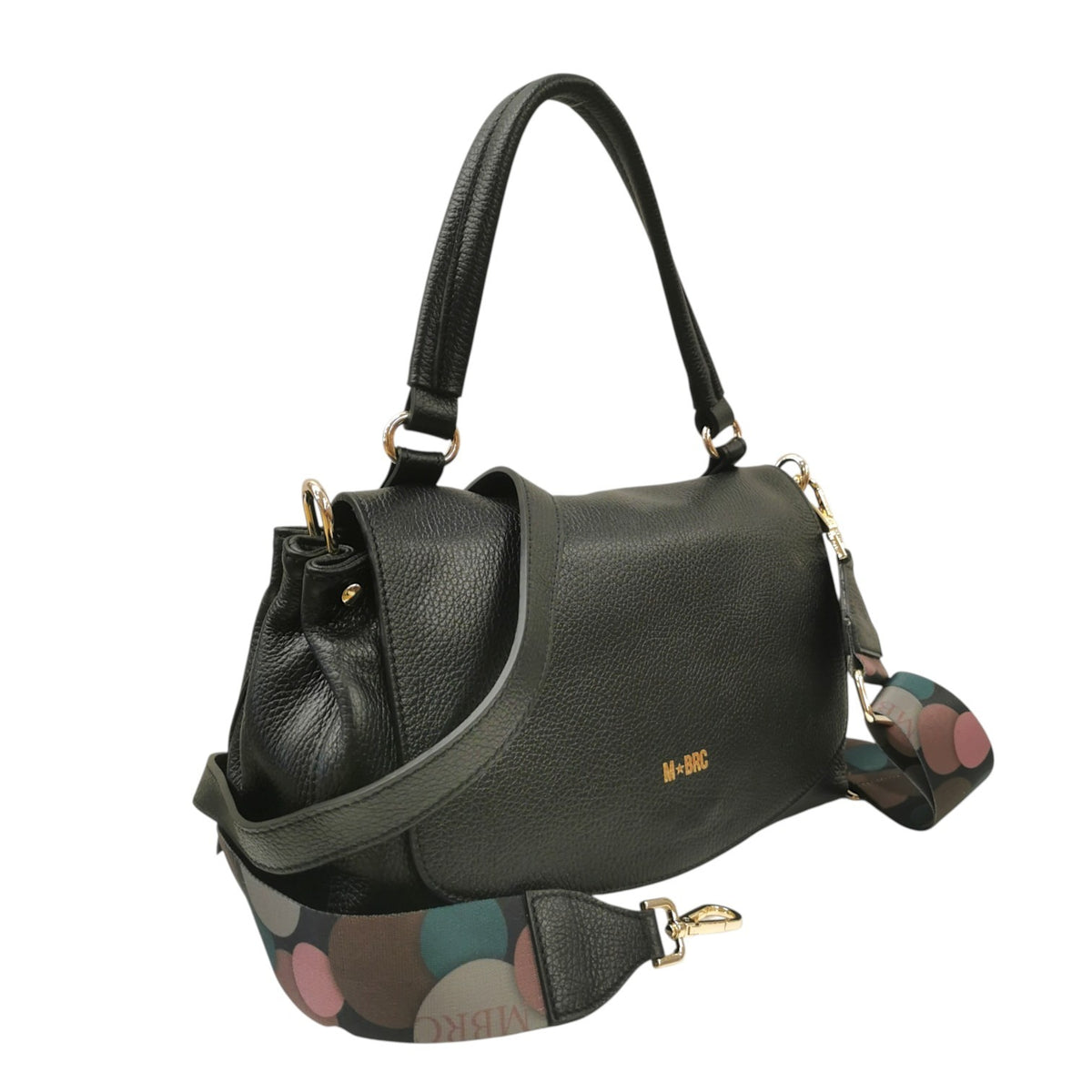 M Brc Borsa a Mano Donna LInea Obona in Pelle Nera con Doppia Tracolla