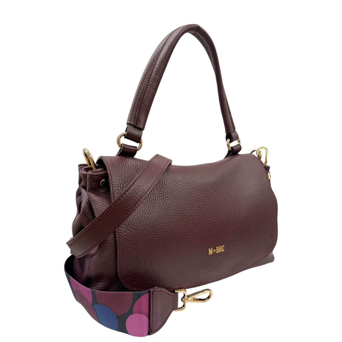 M Brc Borsa a Mano Donna LInea Obona in Pelle Borgogna con Doppia Tracolla