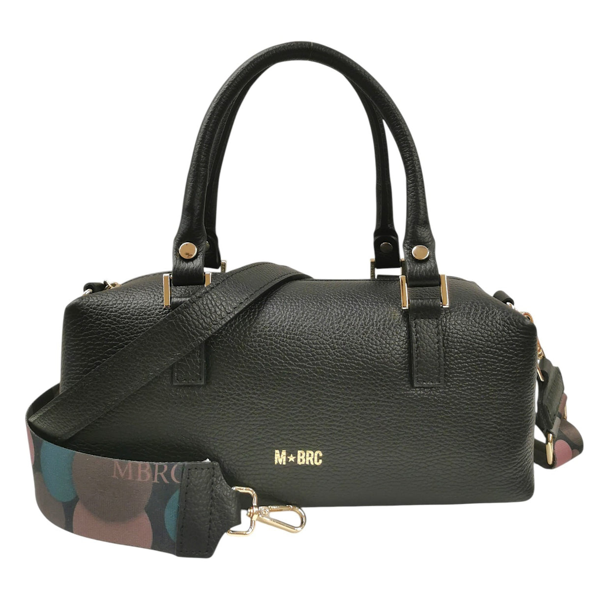 M Brc Borsa a Mano Donna Linea Obona in Pelle Nera con Manici e Tracolla