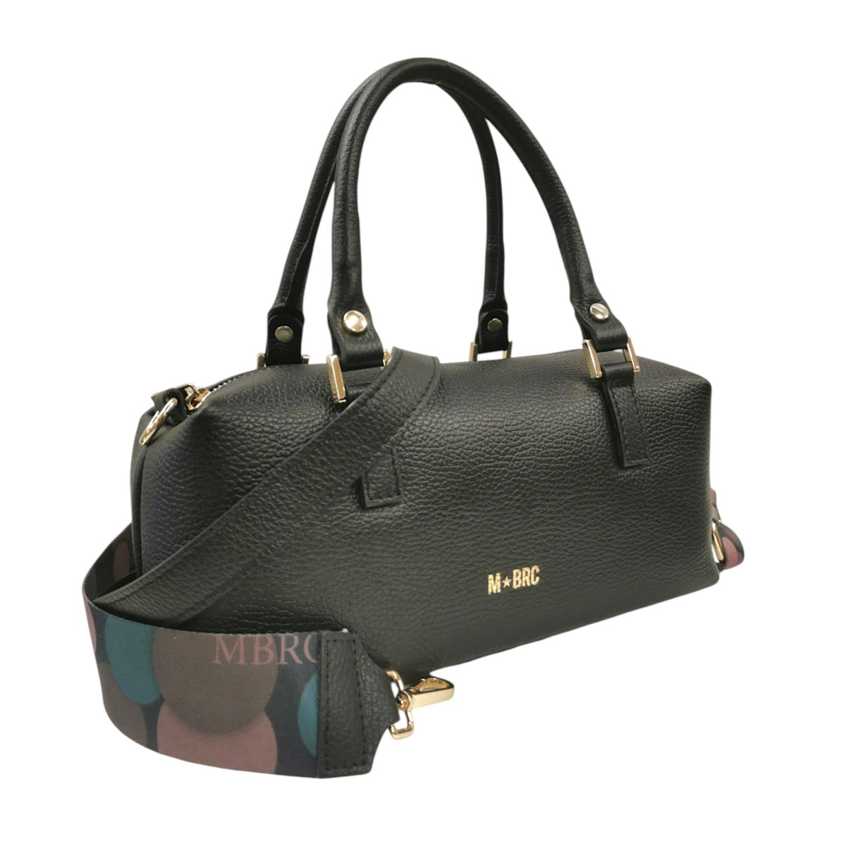 M Brc Borsa a Mano Donna Linea Obona in Pelle Nera con Manici e Tracolla