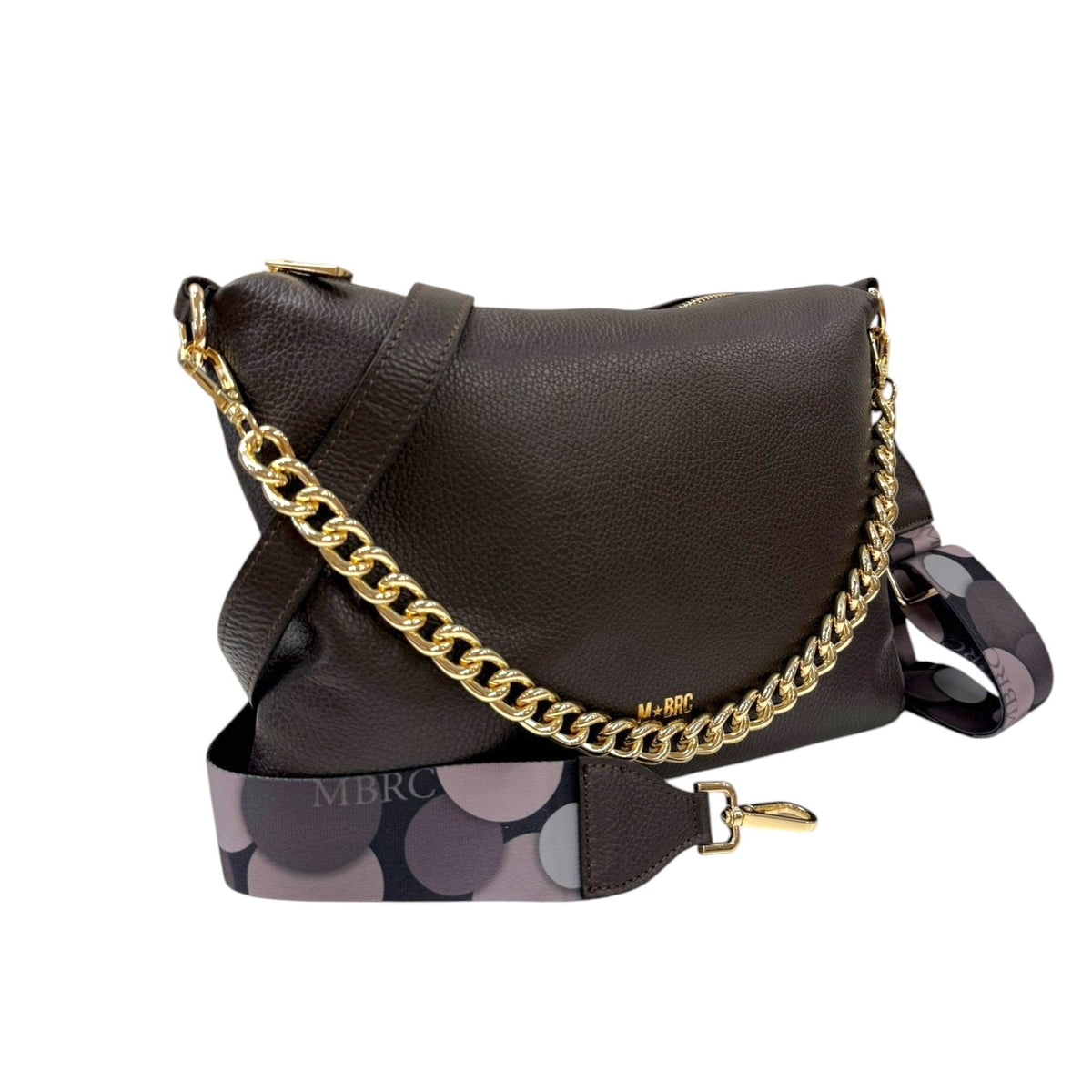 M Brc Borsa a Spalla Donna Linea Obona Moro con Doppia Tracolla e Catena