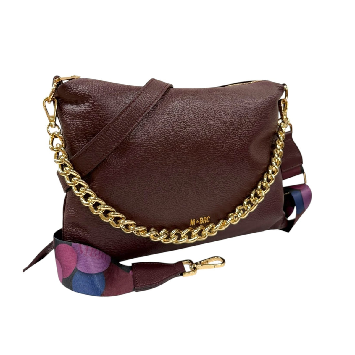 M Brc Borsa a Spalla Donna Linea Obona Borgogna con Doppia Tracolla e Catena