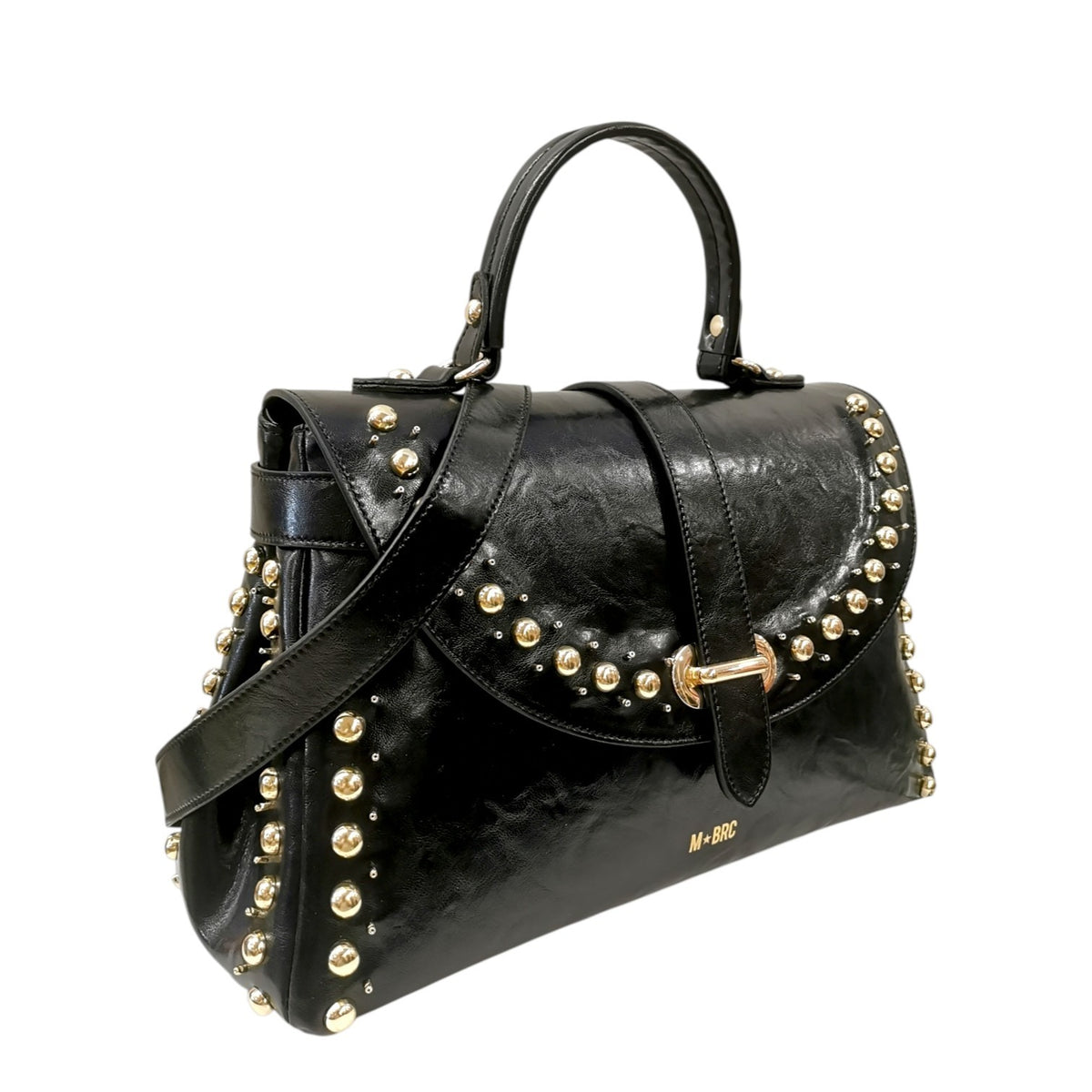 M Brc Borsa a Mano Donna in Pelle Nera Linea Rock con Borchie e Tracolla