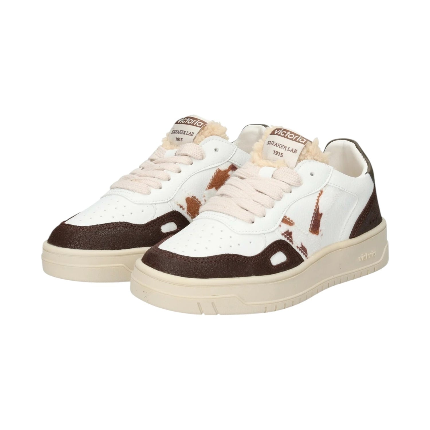 Victoria Sneakers Donna Bianca Marrone con Stampa Animalier