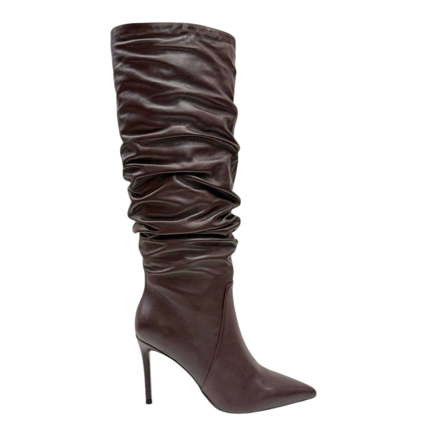Chiconic Stivale Alto Donna in Pelle Moro Arriccio e Tacco a Stiletto Alto 90mm