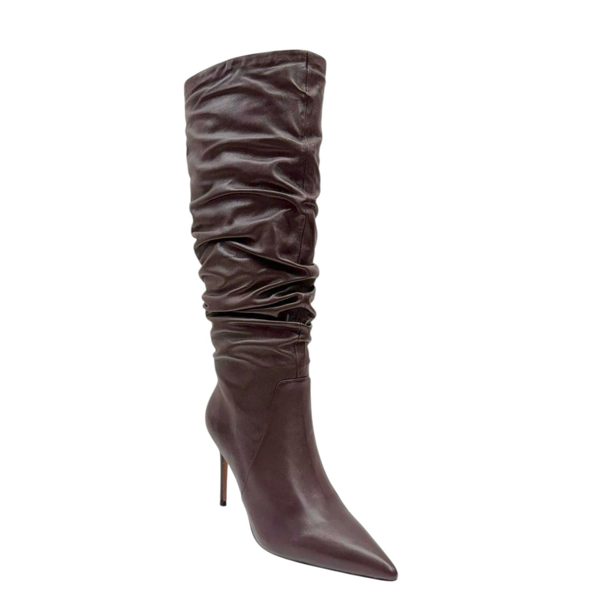 Chiconic Stivale Alto Donna in Pelle Moro Arriccio e Tacco a Stiletto Alto 90mm