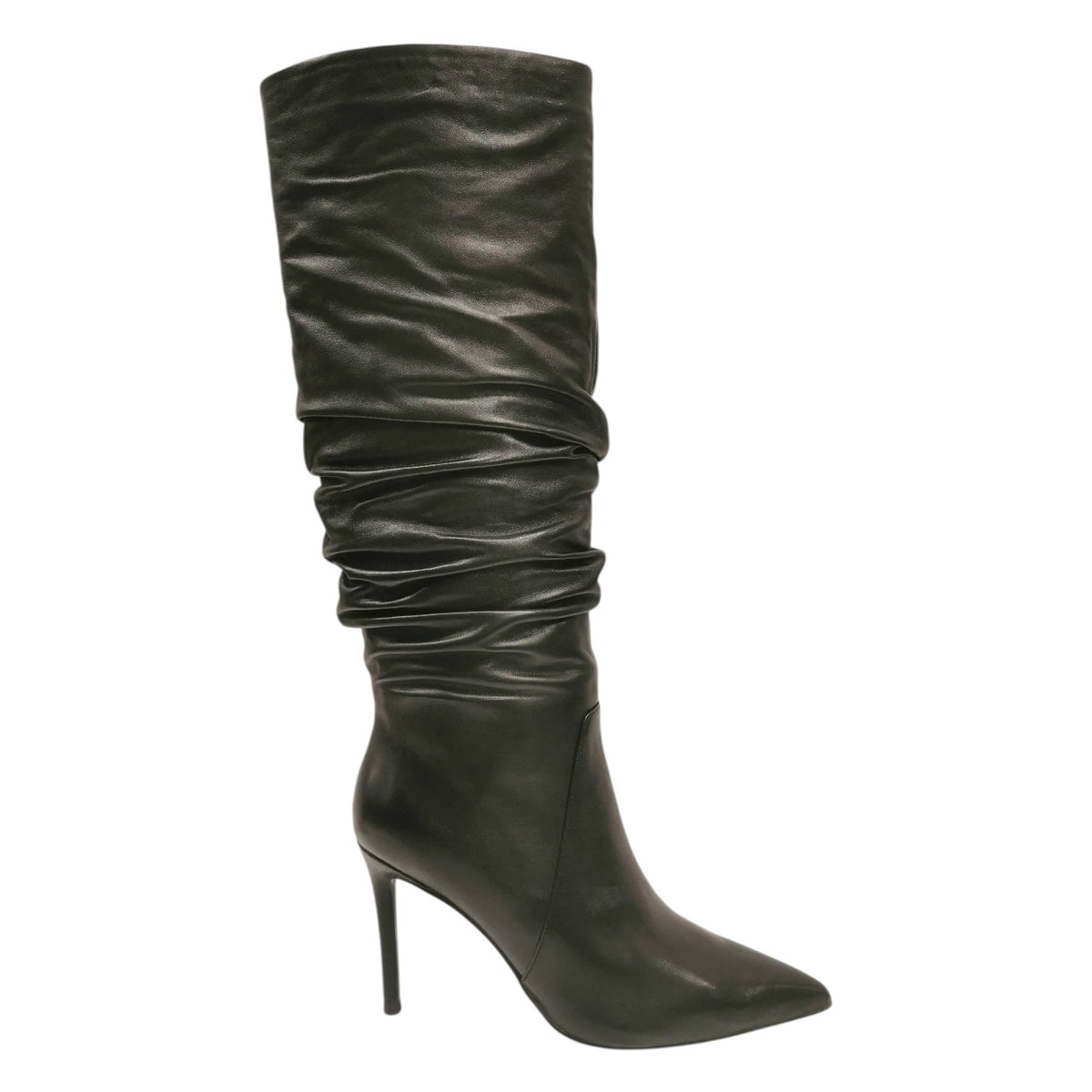Chiconic Stivale Alto Donna in Pelle Nera Arriccio e Tacco a Stiletto Alto 90mm