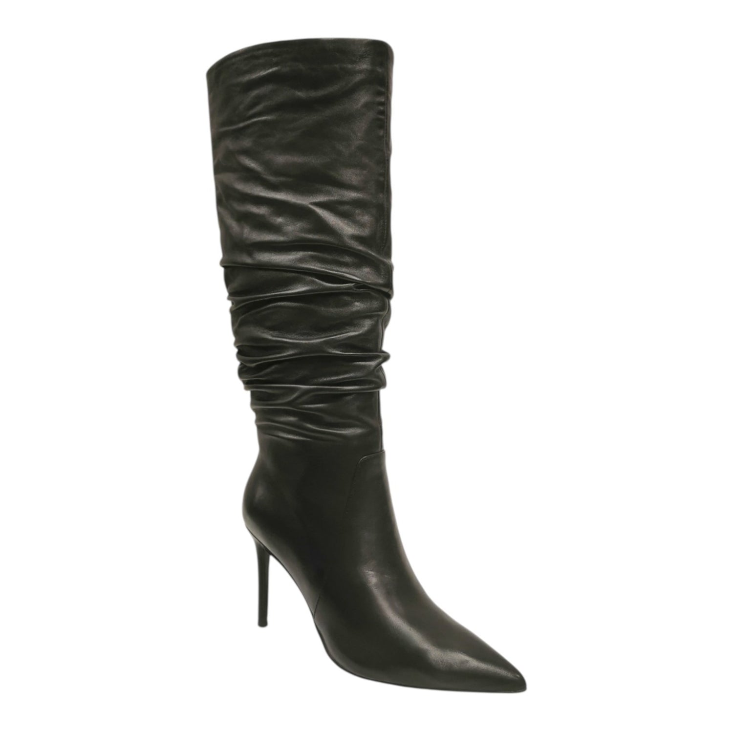 Chiconic Stivale Alto Donna in Pelle Nera Arriccio e Tacco a Stiletto Alto 90mm
