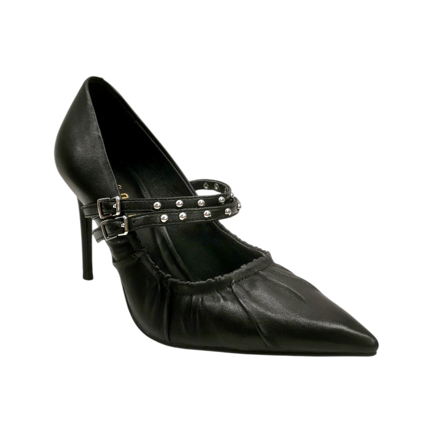 Chiconic Dècollettè Donna in Pelle Nera con Cinturini e Borchie e Tacco a Stiletto Alto 90mm