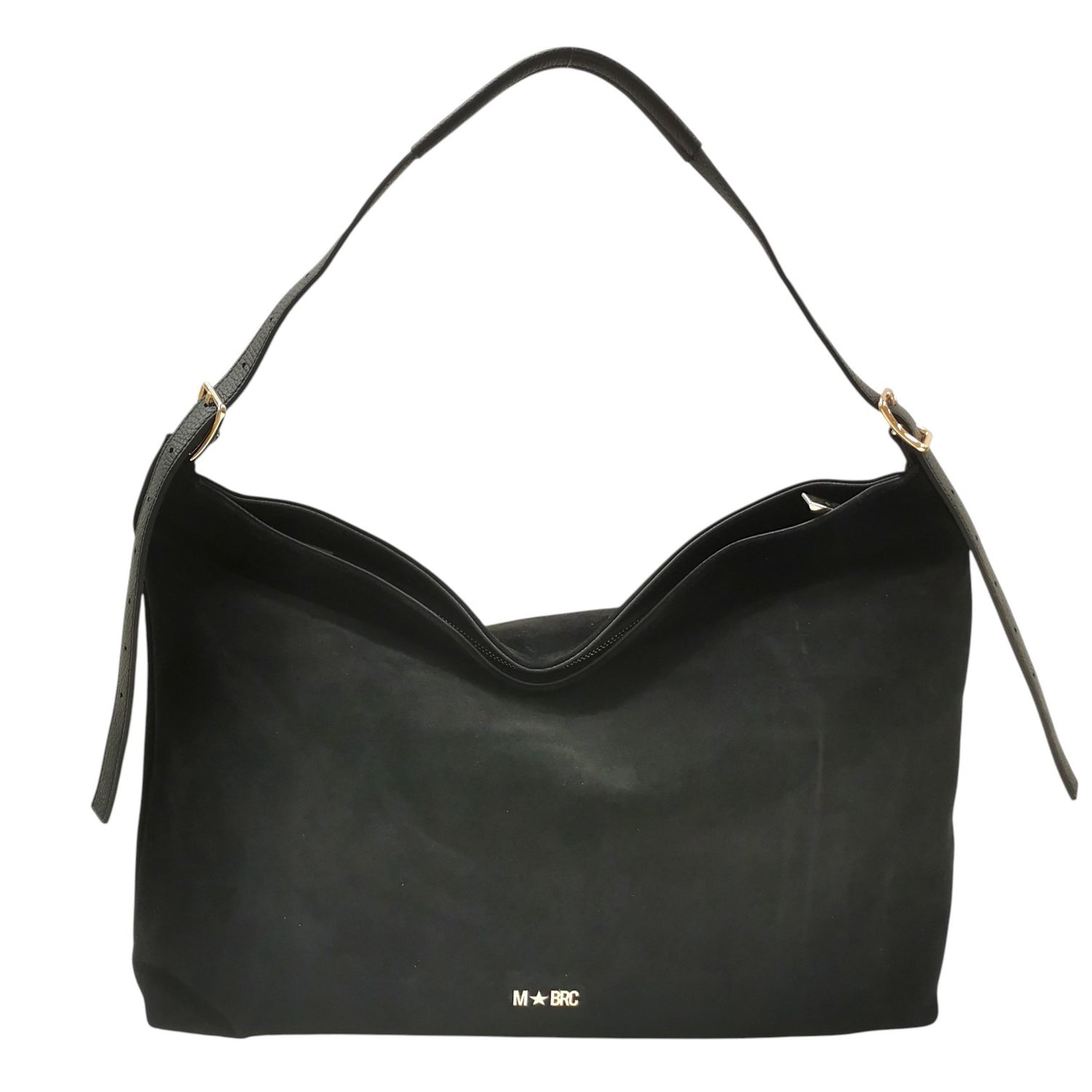M Brc Borsa a Spalla Donna Grande Linea Alexia in Camoscio Nero con Manico Regolabile
