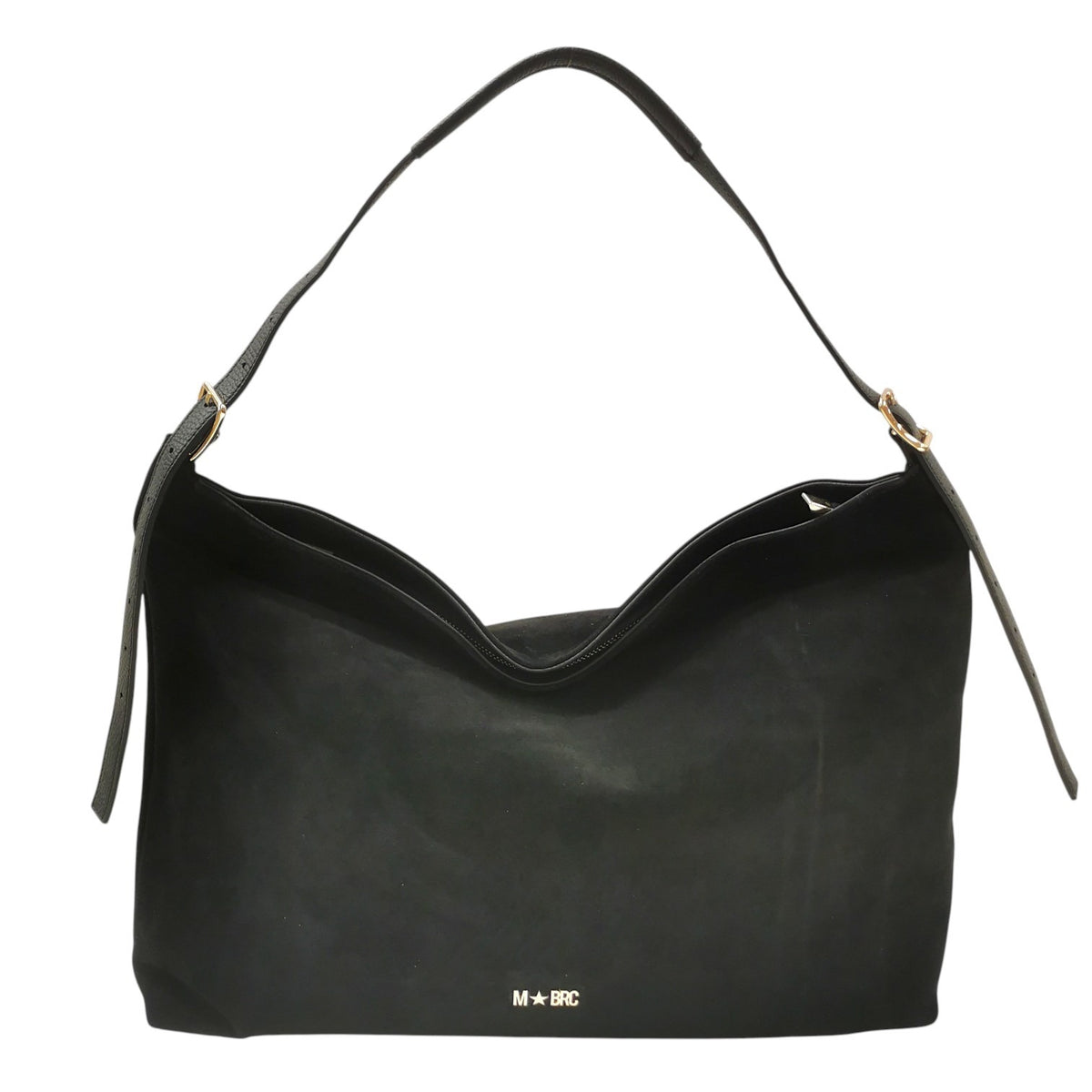 M Brc Borsa a Spalla Donna Grande Linea Alexia in Camoscio Nero con Manico Regolabile
